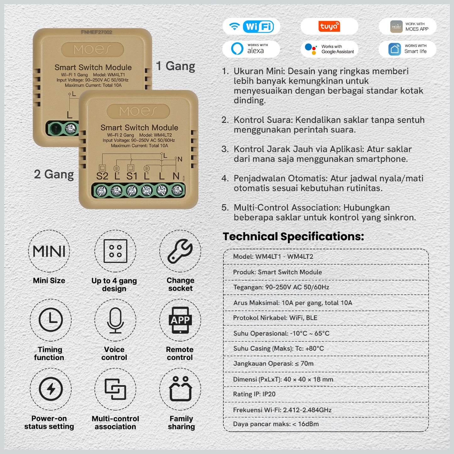 Mini Smart Switch Module 1 Gang - 4 Gang